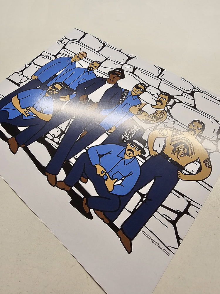 Art print of the Blood in Blood out, La onda movie in a cartoon styel