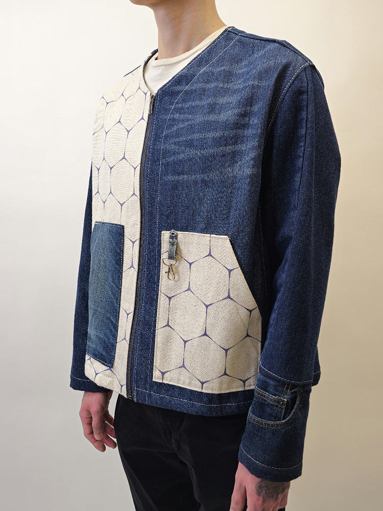 side view of a denim jacket handmade