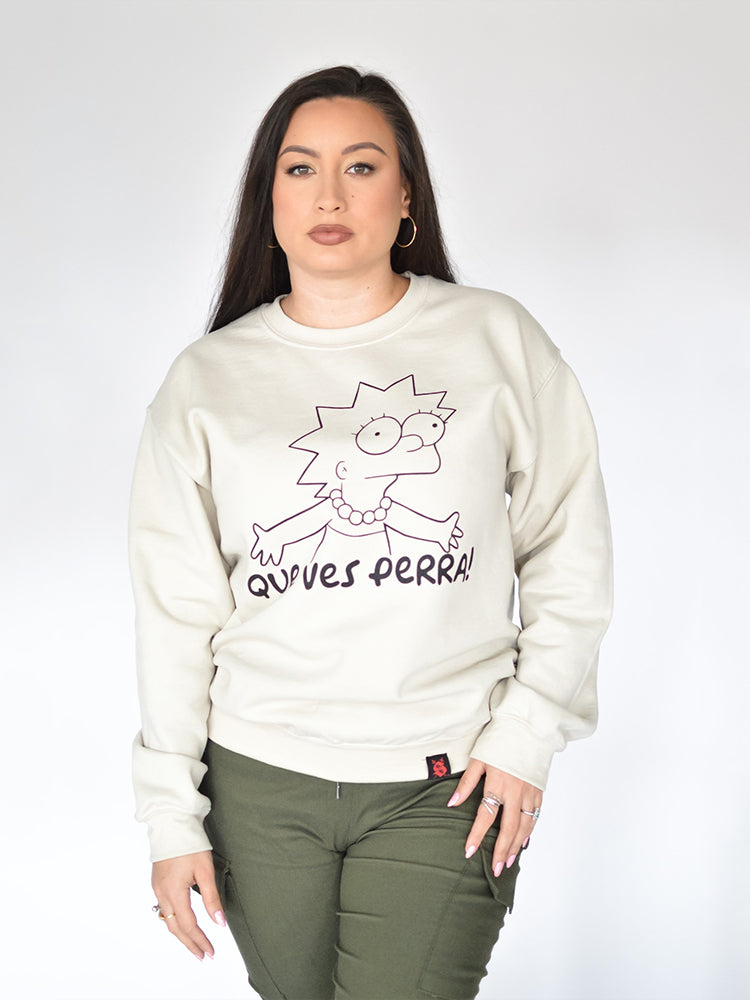 Latina Model wearing Que Ves Perra Crewneck – unisex Mexican-inspired streetwear by Silva Espadas
