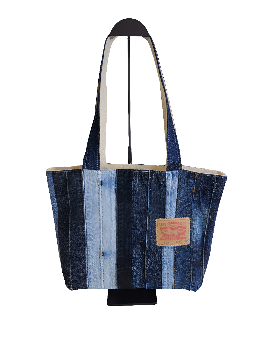 Denim Stripe Patchwork Tote Bag