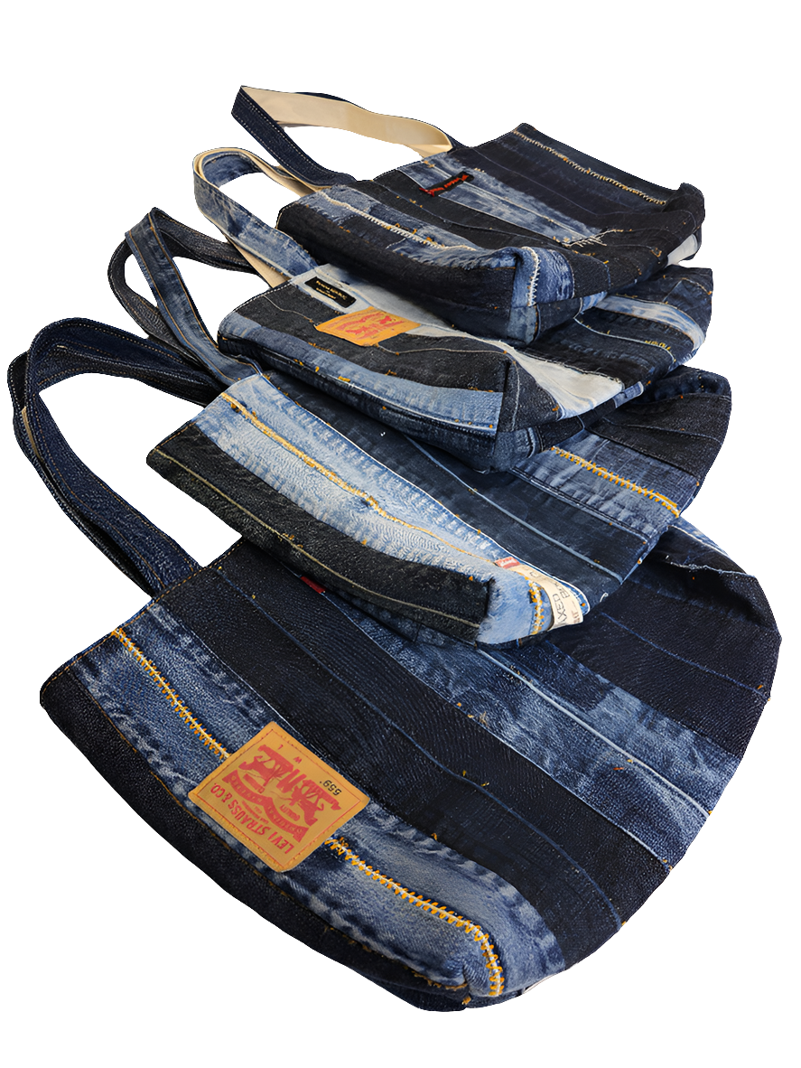 Denim Stripe Patchwork Tote Bag