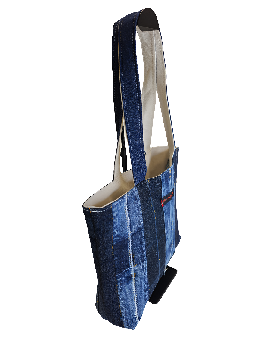 Denim Stripe Patchwork Tote Bag