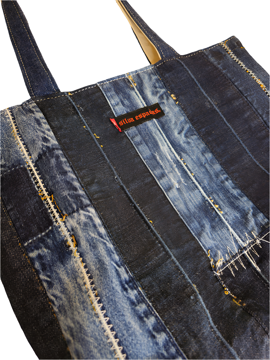 Denim Stripe Patchwork Tote Bag