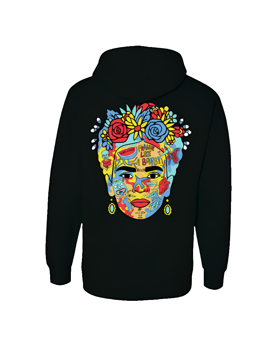Frida Hoodie by Silva Espadas – Latino streetwear hoodie featuring Frida Kahlo-inspired artwork