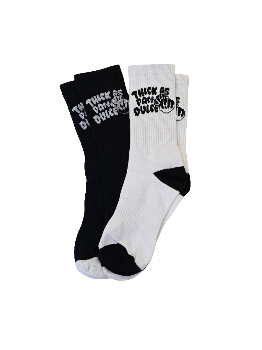 Thick As Pan Dulce Crew Socks by Silva Espadas – cozy Latino streetwear socks with knit artwork