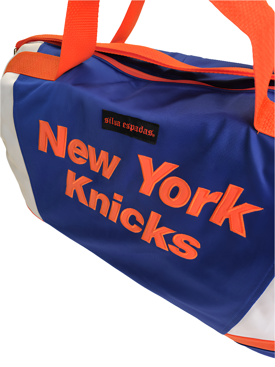 Custom handmade duffle ag made from a NY Knicks Starter brand jacket