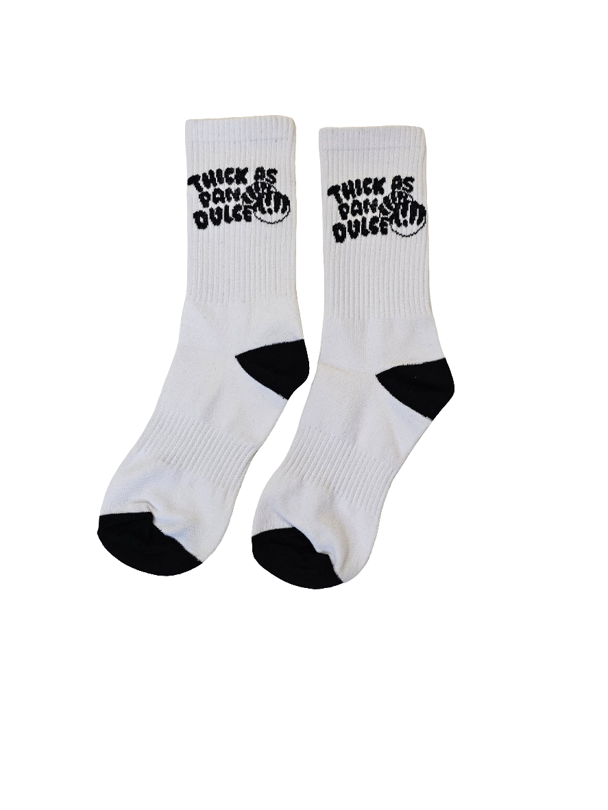 Thick As Pan Dulce Crew Socks by Silva Espadas – cozy Latino streetwear socks with knit artwork