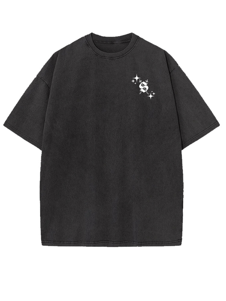 Black oversized t-shirt with a small white Silve Espadas logo on a white background